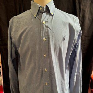 Men's Ralph Lauren Classic Fit Dress Shirt Blue and White Size Medium